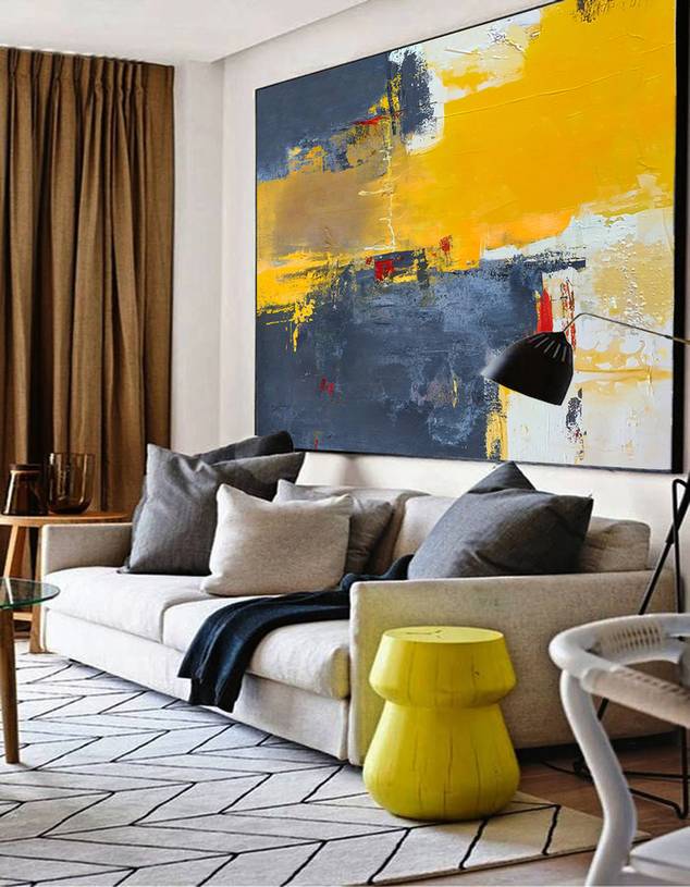All You Office Yellow Abstract Canvas Artwork ES7JJ wall art